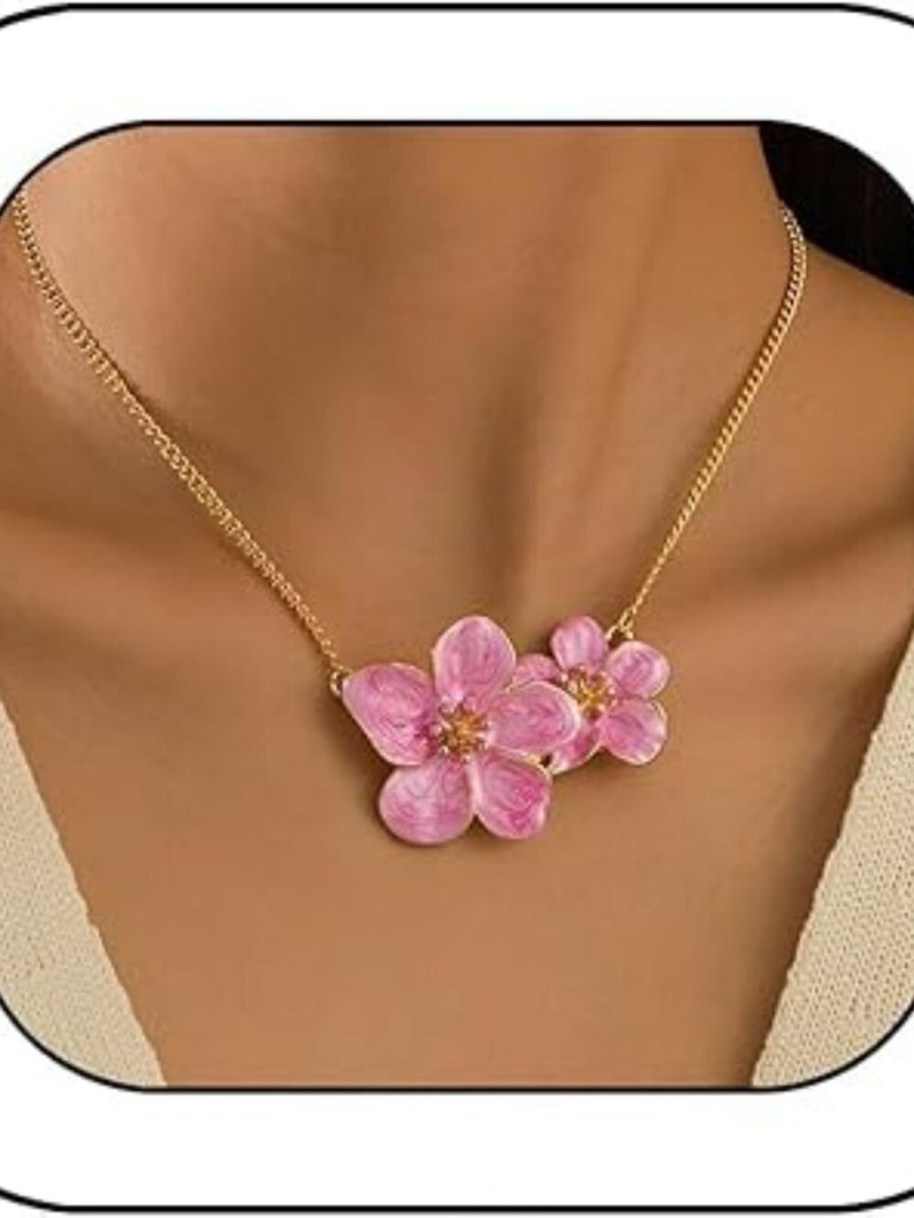 NEW Gold with Pink Flower Necklace Floral Pendant Flower Statement Choker
